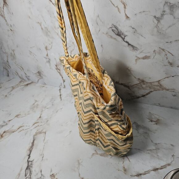 large Tote Boho Bag Yellow and Greeen Chevron - Picture 3 of 4